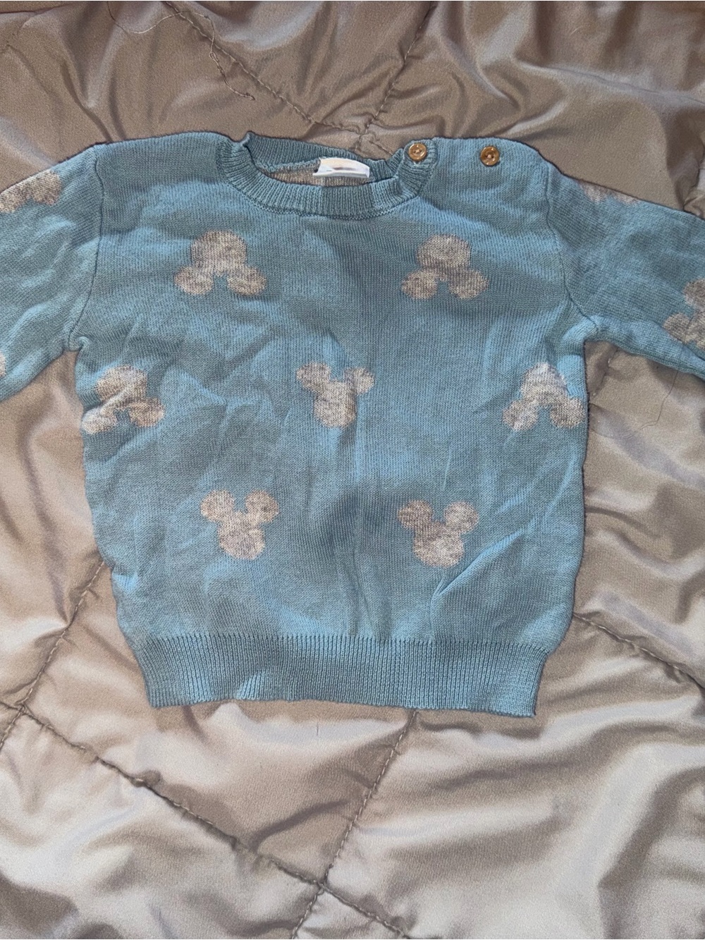 Disney Baby Light Blue Knit Sweater with Cream Mickey Silhouettes